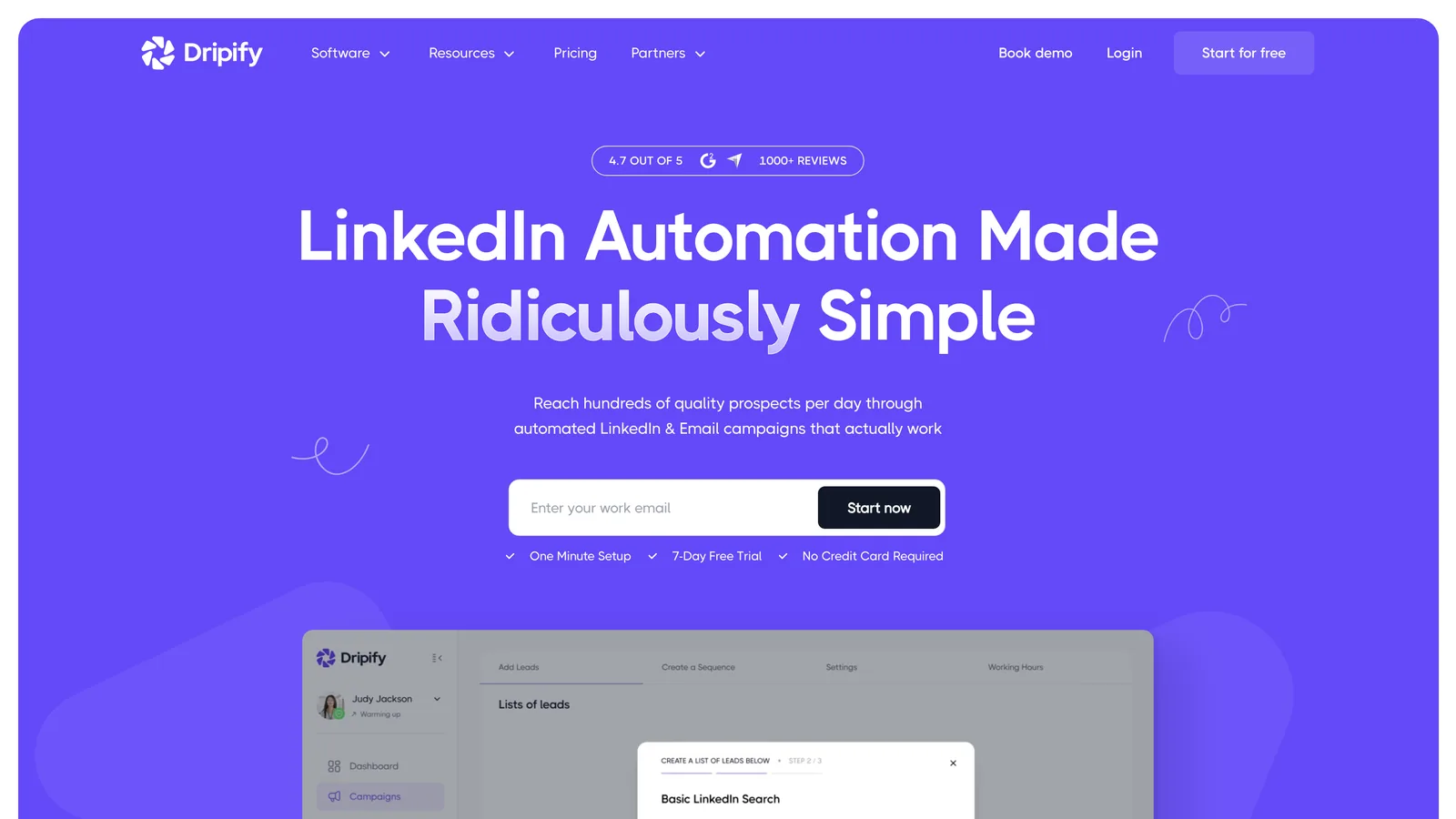 Dripify homepage: LinkedIn automation made ridiculously simple