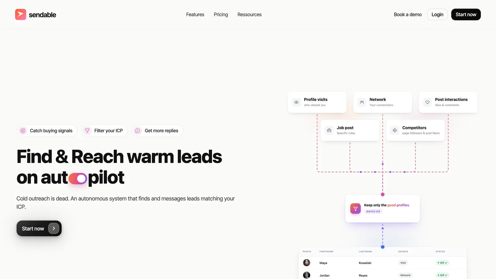 Sendable homepage: find and reach warm leads on autopilot