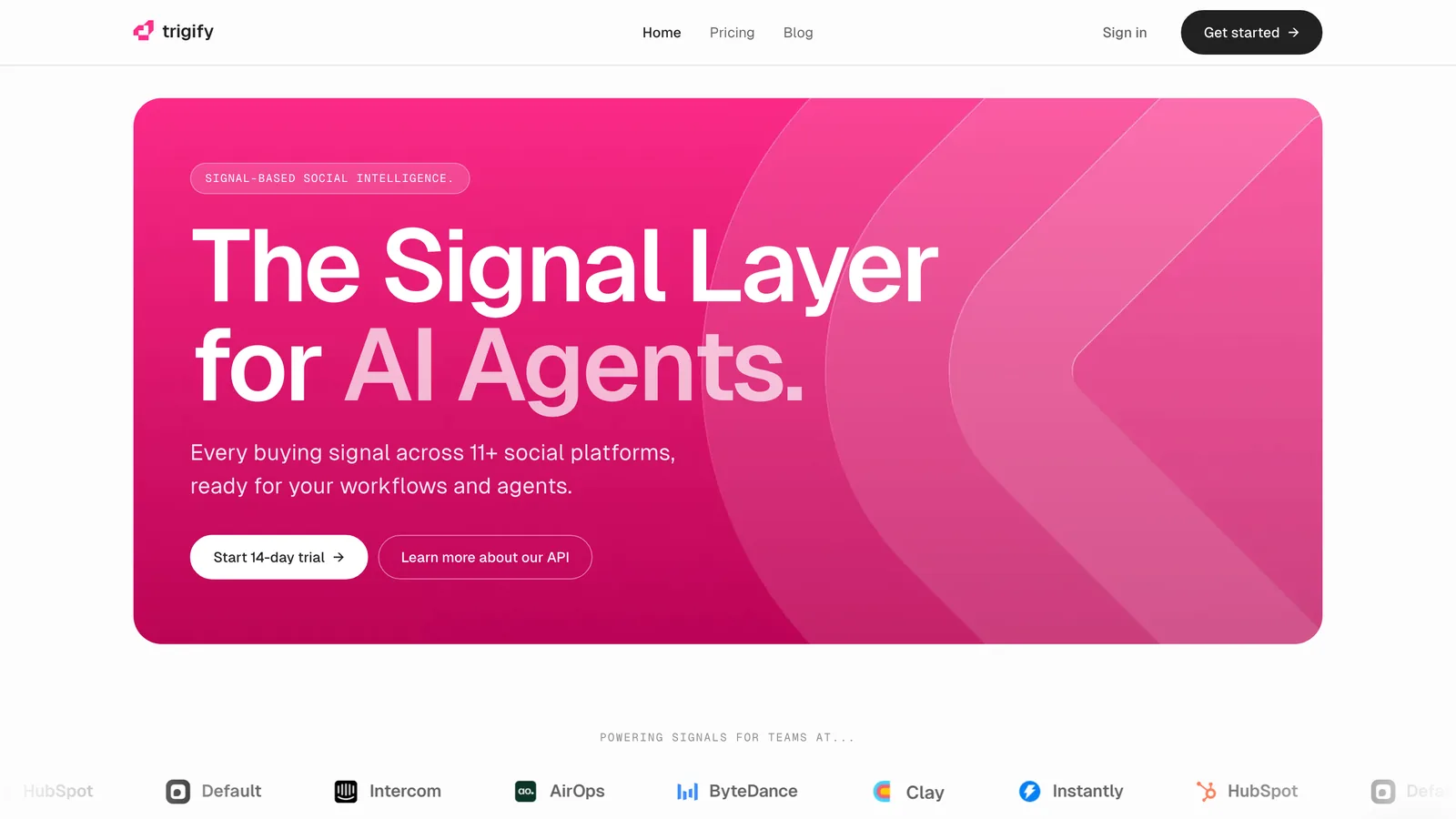 Trigify homepage: the signal layer for AI agents